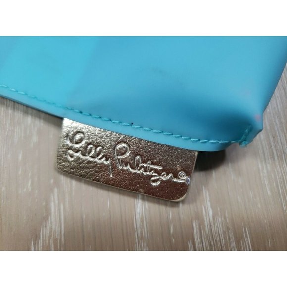 "Sea Salt Sun" Lilly Pulirzer Wristlet Zip Pouch Beach Rubber Leather Blue - Picture 8 of 12